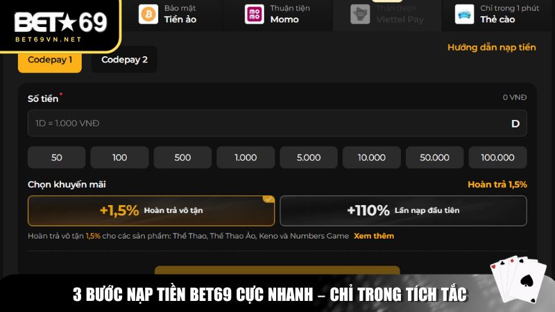 Hướng Dẫn Nạp Tiền Bet69 – Nhanh Chóng, Đơn Giản Và An Toàn 3 Quy trình nạp tiền Bet69 cực nhanh